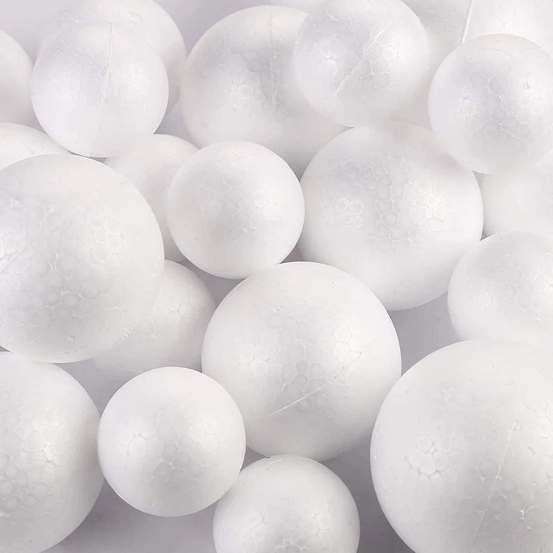 hesmartly 50 Pack Craft Foam Balls,White Polystyrene Smooth Round Balls, 5 Sizes Foam Balls and 2 Pieces Painting Brushes for DIY Projects Arts and Crafts Supplies - Image 3